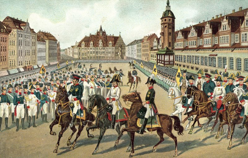 Wjazd trzech monarchów alianckich do Lipska autorstwa German School