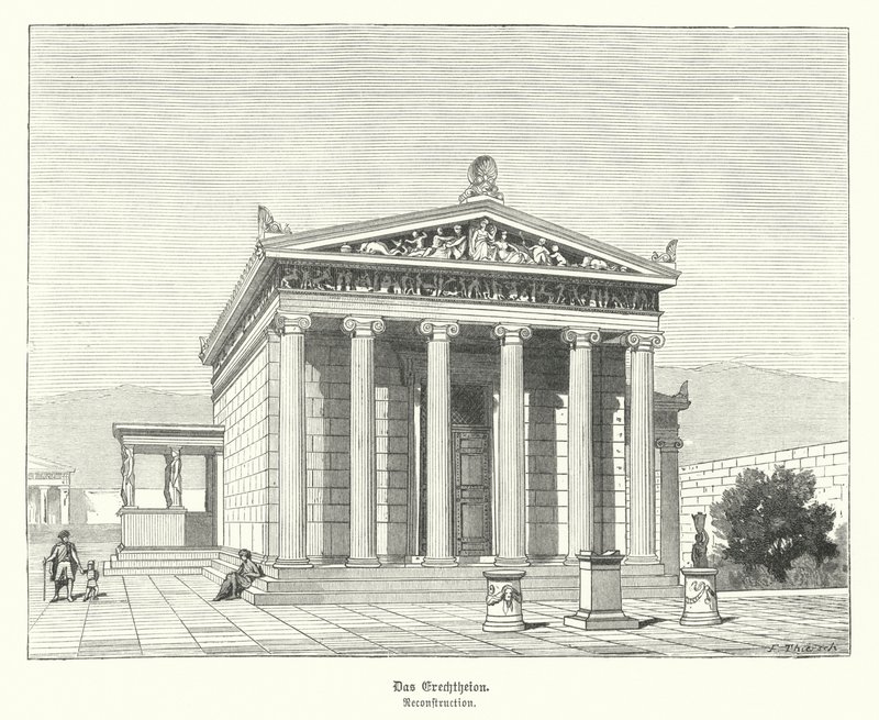 Erectheion, świątynia poświęcona Atenie i Posejdonowi na Akropolu, Ateny, Starożytna Grecja (rycina) autorstwa German School
