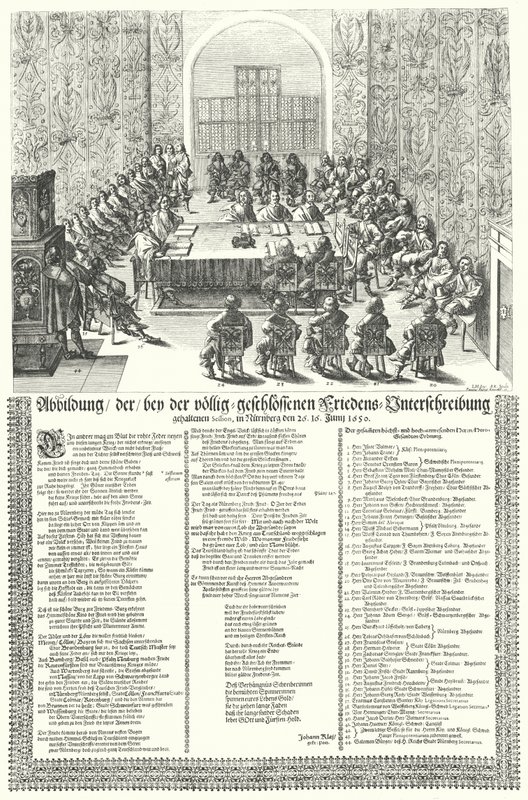 Europejski kongres pokojowy, który odbył się w Norymberdze w 1650 r. po trzydziestoletnim Wa (ryty) autorstwa German School