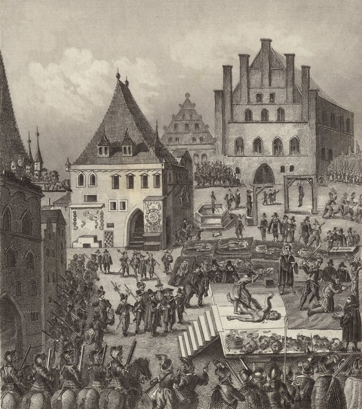 Egzekucja czeskich przywódców protestanckich rebeliantów w Pradze autorstwa German School