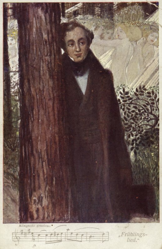Felix Mendelssohn, niemiecki kompozytor (kolorowa litografia) autorstwa German School