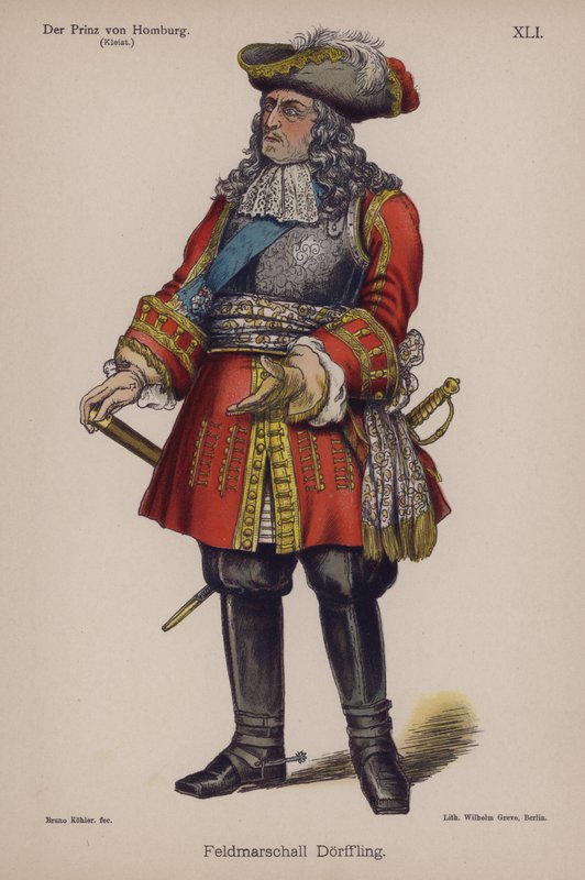 Feldmarszałek Doerffling, z Der Prinz von Homburg (Książę Homburg) autorstwa Heinricha von Kleista (kolor lito) autorstwa German School