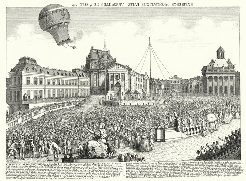 Lot balonu braci Montgolfier w Wersalu autorstwa German School