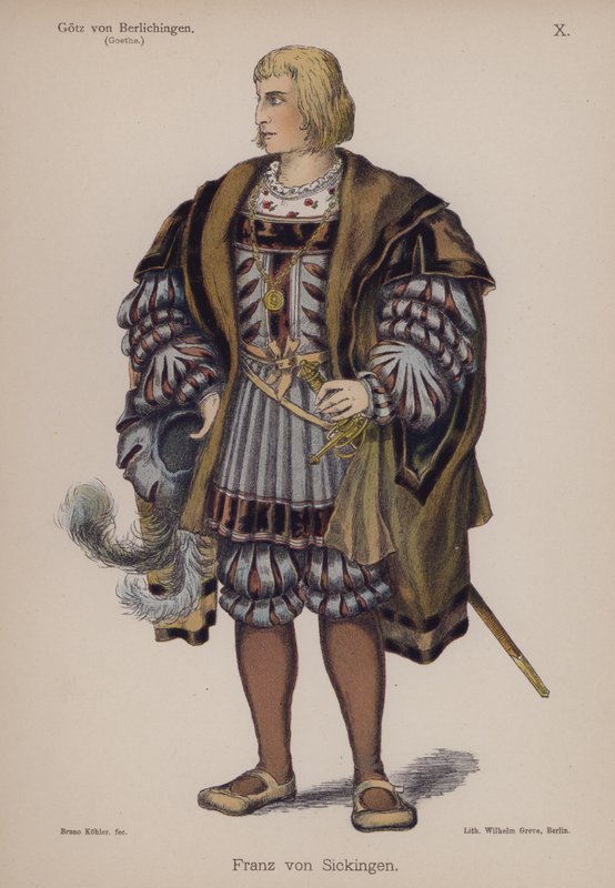 Franz von Sickingen, z Gotz von Berlichingen przez Goethego (kolor lito) autorstwa German School