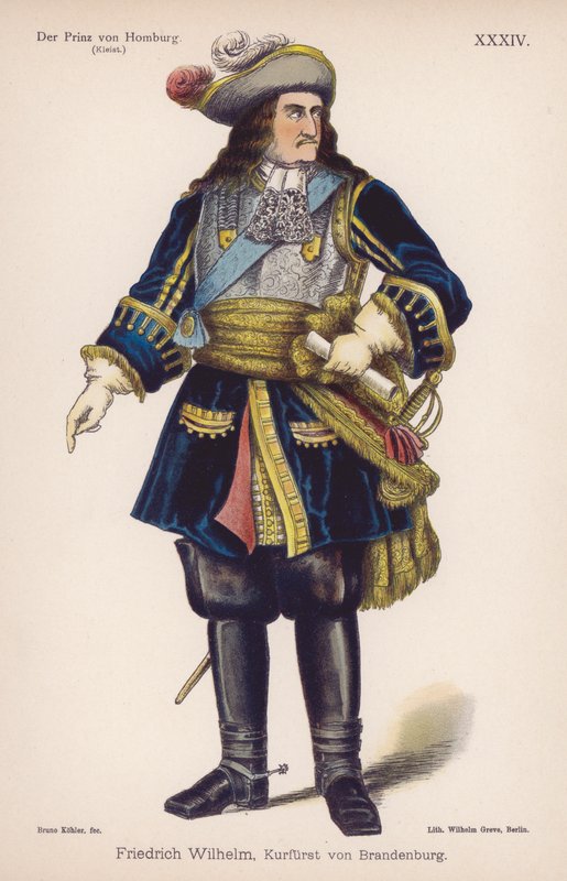 Friedrich Wilhelm, książę brandenburski, z Der Prinz von Homburg (Książę Homburg) autorstwa Heinricha von Kleista (kolor lito) autorstwa German School