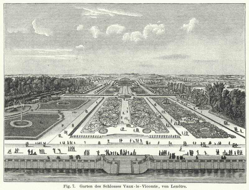 Projekt ogrodu: ogrody Chateau de Vaux-le-Vicomte, Maincy, Francja, założone przez Andre le Notre w XVII wieku (rycina) autorstwa German School