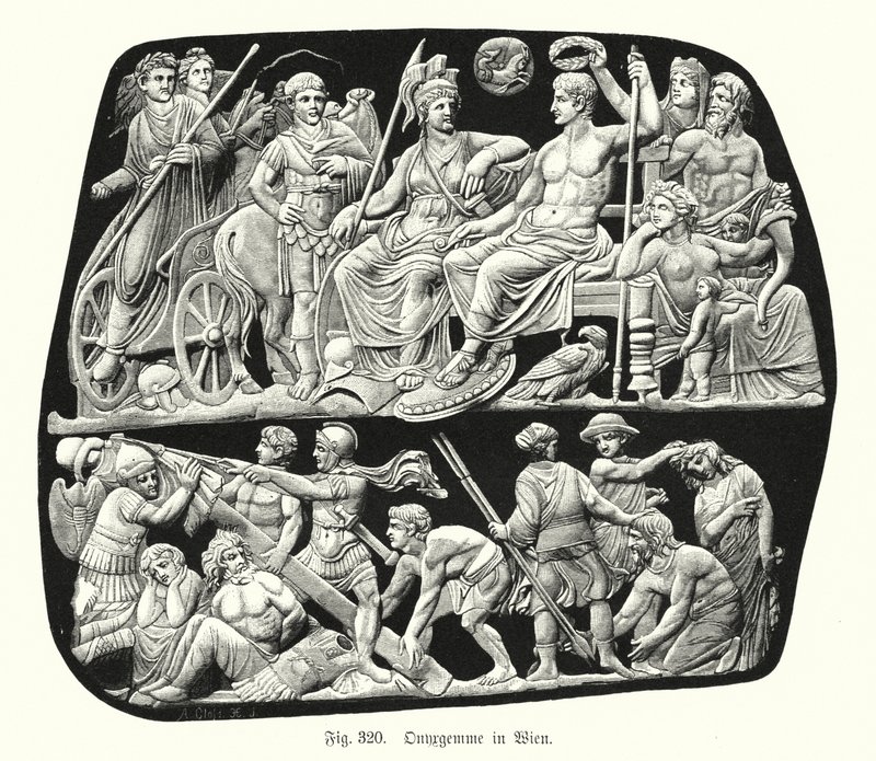Gemma Augustea, starożytny rzymski onyks relief kamea grawerowany klejnot (grawerowanie) autorstwa German School