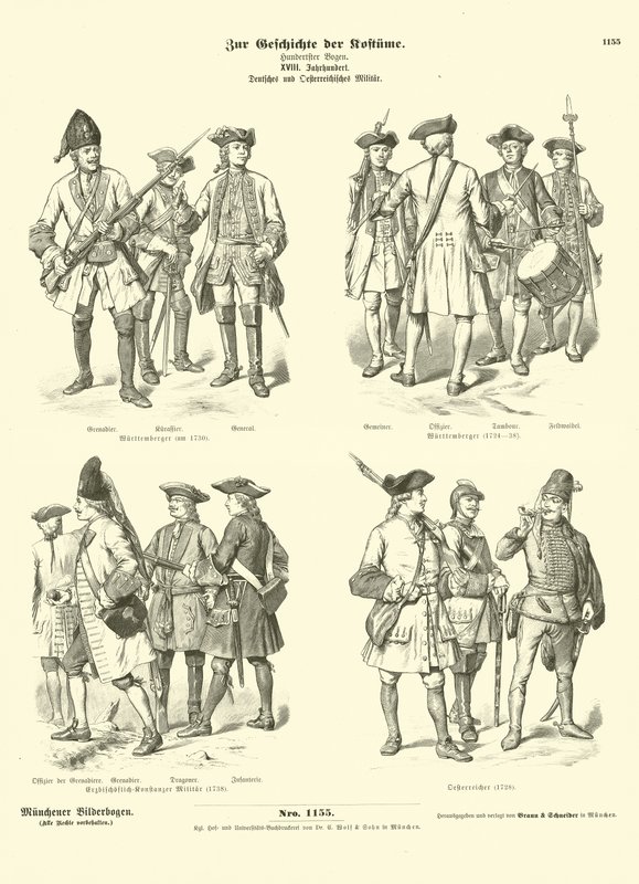 Niemieckie i austriackie mundury wojskowe, XVIII wiek autorstwa German School
