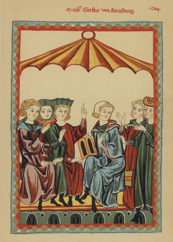 Gottfried von Strassburg, średniowieczny niemiecki autor romansu dworskiego Tristan autorstwa German School