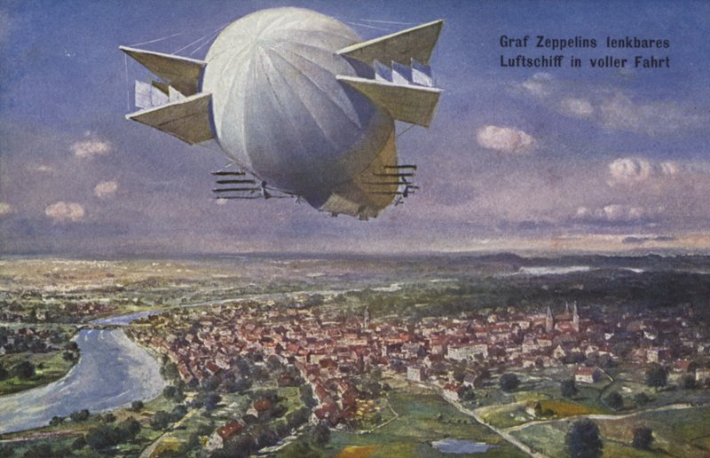 Sterowiec hrabiego Ferdynanda von Zeppelina w locie autorstwa German School