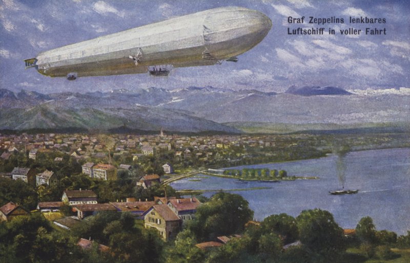 Sterowiec hrabiego Ferdynanda von Zeppelina w locie autorstwa German School