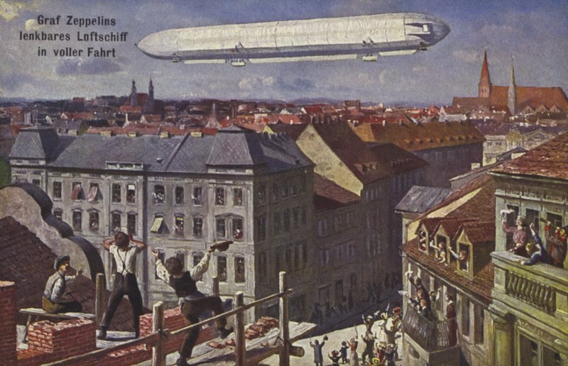 Sterowiec hrabiego Ferdynanda von Zeppelina w locie autorstwa German School