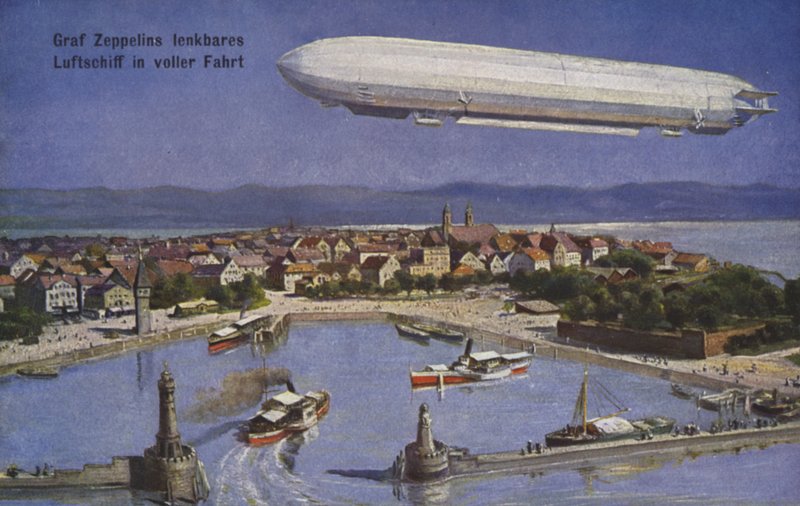 Sterowiec hrabiego Ferdynanda von Zeppelina w locie autorstwa German School