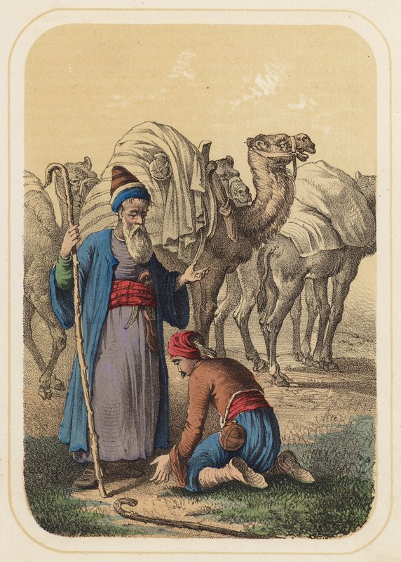 Harun al Rashid i Abdallah w scenie z Tysiąca i jednej nocy (kolor lito) autorstwa German School
