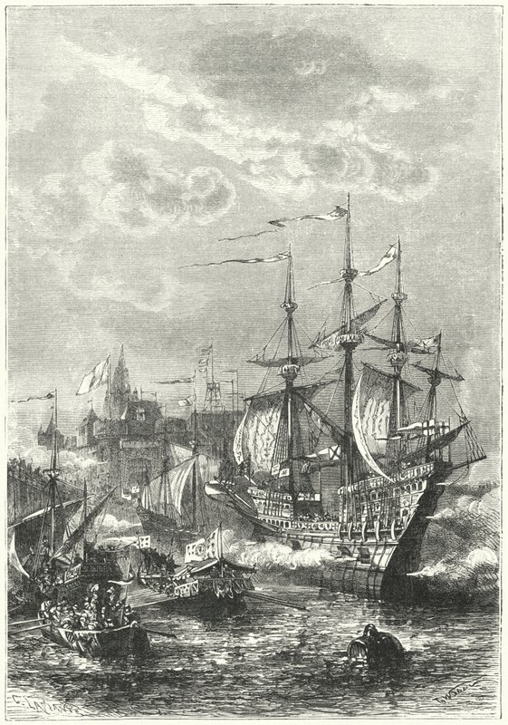 Henryk VIII i flota angielska lądowanie w Calais autorstwa German School