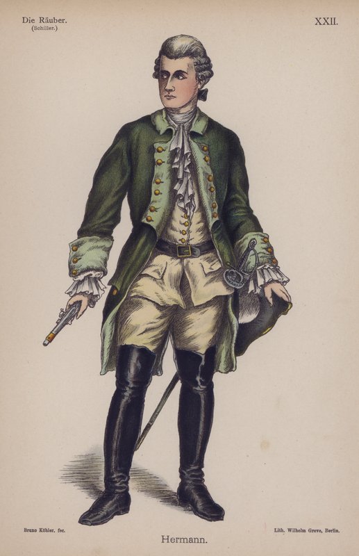Hermann, z Die Rauber (Zbójcy) Friedricha Schillera (kolor lito) autorstwa German School