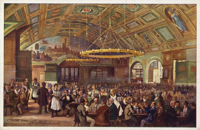 Hofbrauhaus, Monachium (kolorowa litografia) autorstwa German School