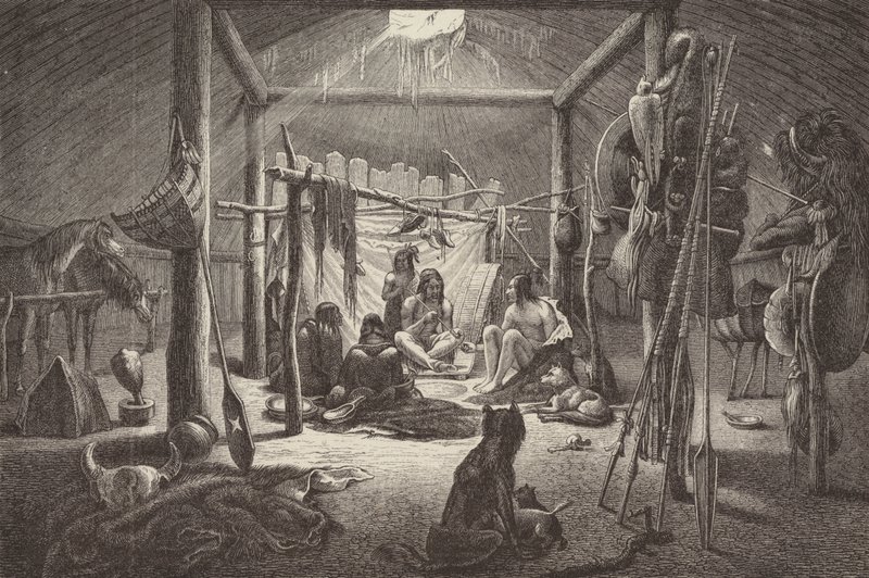 Chata wodza Indian Ameryki Północnej (grawerowanie) autorstwa German School