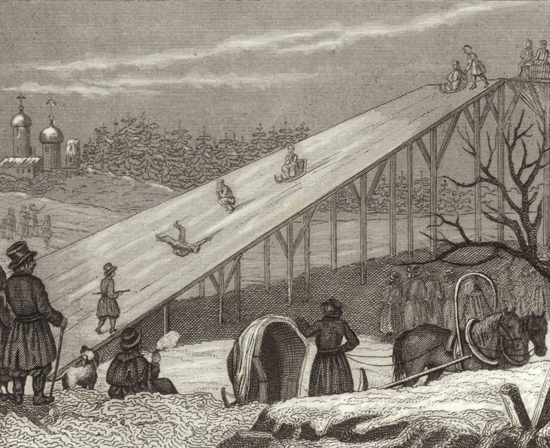 Zjeżdżalnia lodowa w Rosji. Ilustracja do Atlasu Bilder (grawerowanie) autorstwa German School