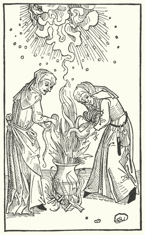 Ilustracja z traktatu Ulricha Molitora o wróżbitach i czarach (rycina) autorstwa German School