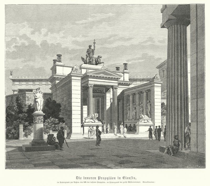 Wewnętrzna propylaea Eleusis, starożytna Grecja (rycina) autorstwa German School