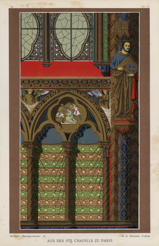 Detal wnętrza z Sainte-Chapelle, Paryż, Francja (kolor lito) autorstwa German School