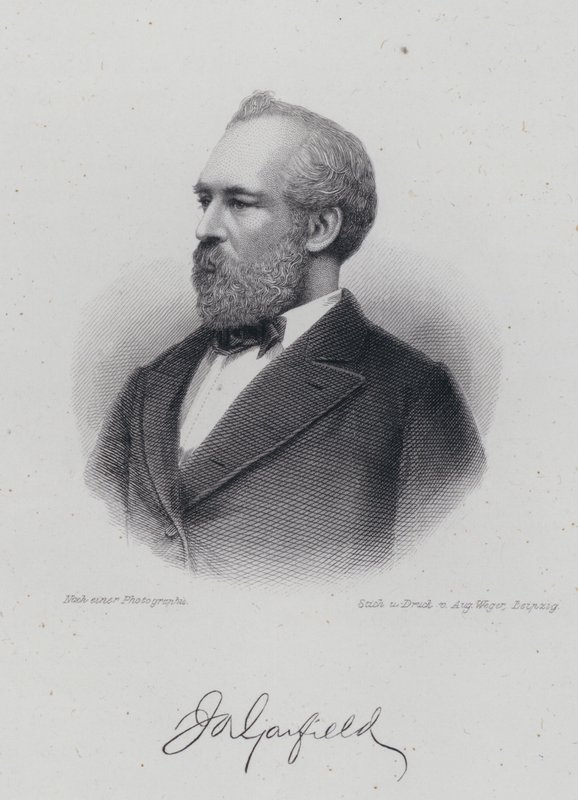 James A Garfield, amerykański polityk i 20. prezydent Stanów Zjednoczonych (grafika) autorstwa German School