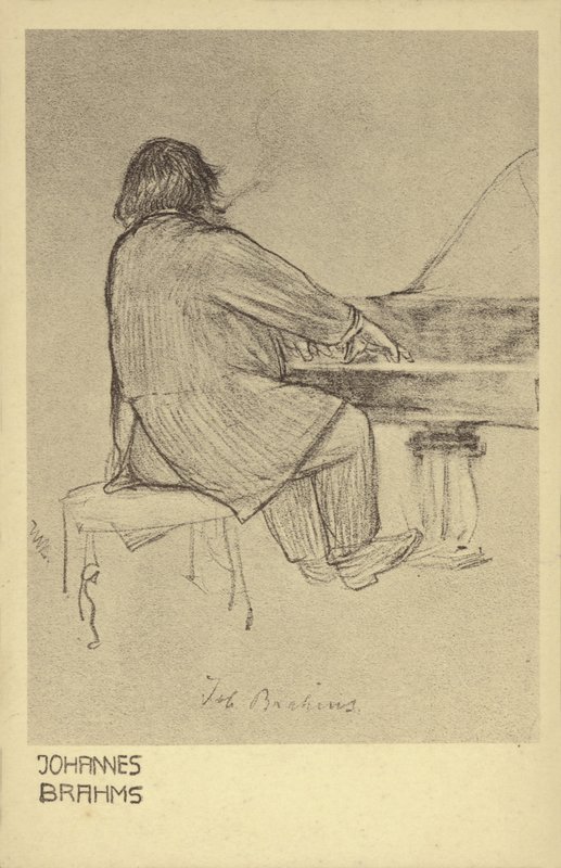 Johannes Brahms grający na pianinie autorstwa German School
