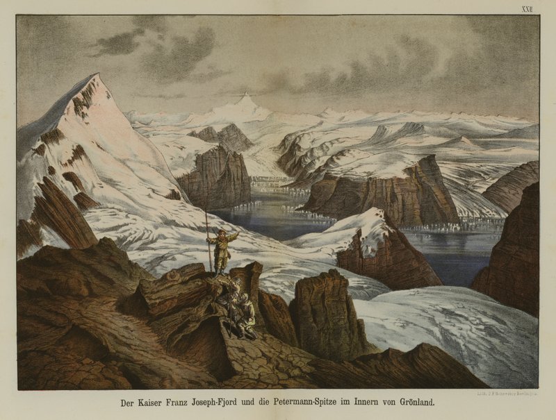 Kaiser Franz Joseph Fjord i Petermann Peak, Grenlandia (kolor lito) autorstwa German School