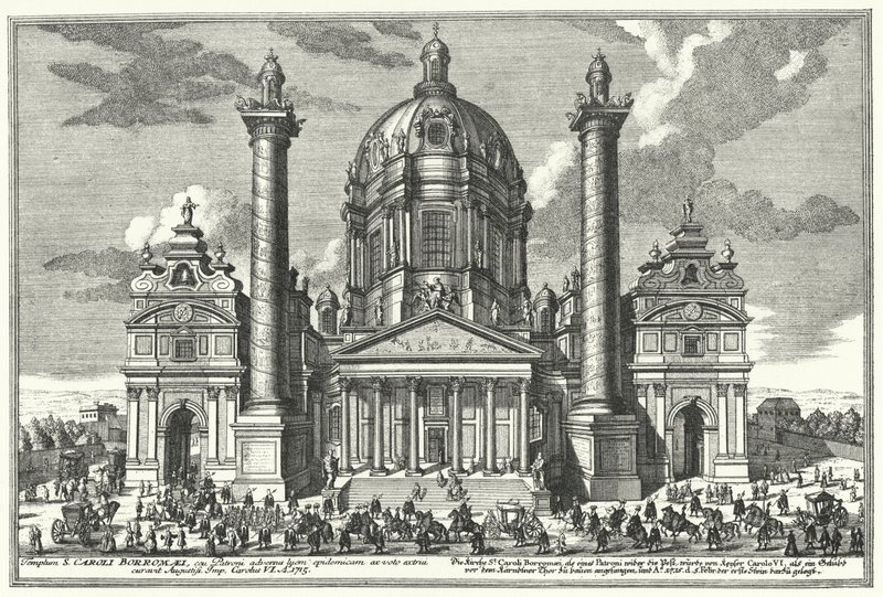 Karlskirche (kościół św. Karola), Wiedeń (rycina) autorstwa German School