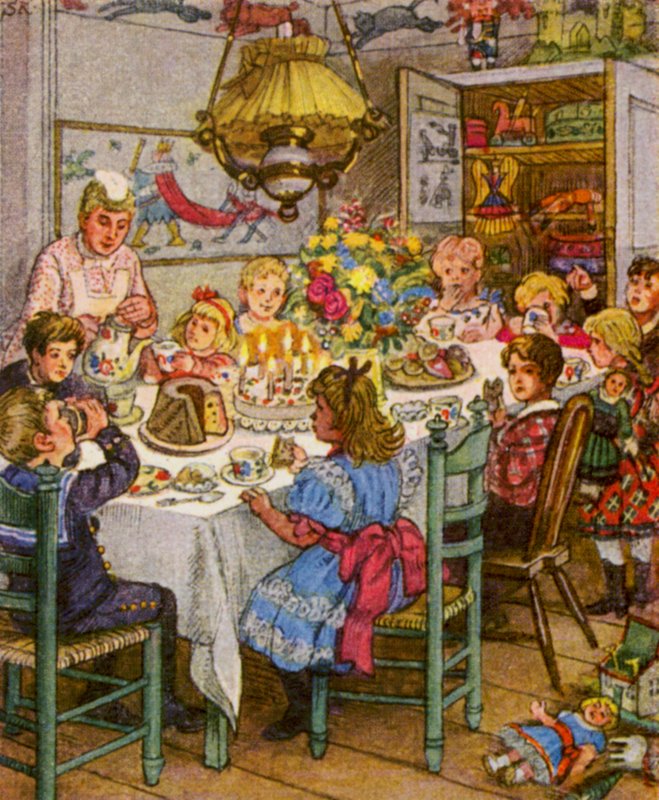 Kindergeburtstag / Urodziny dziecka (kolorowa litografia) autorstwa German School