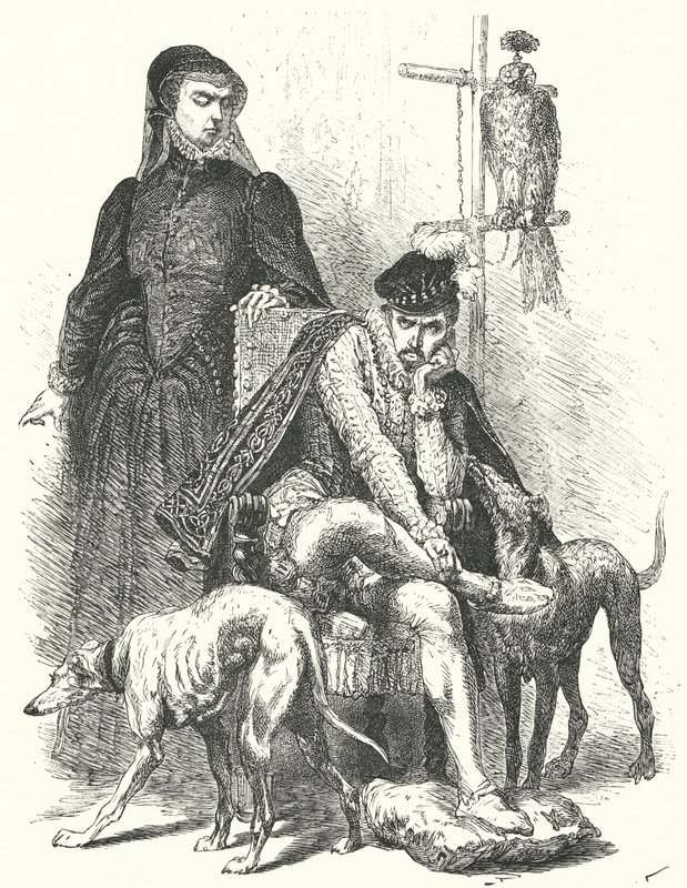 Król Karol IX Francji i jego matka Katarzyna Medycejska (rycina) autorstwa German School