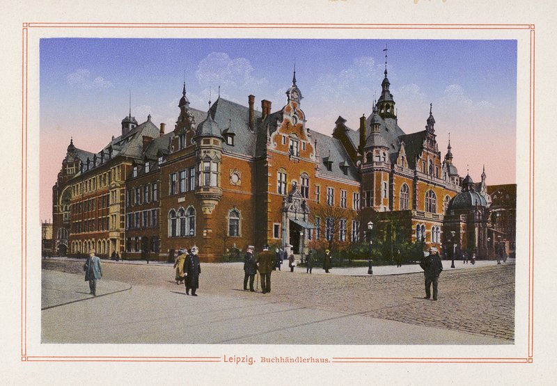 Lipsk, dom księgarza (kolorowa litografia) autorstwa German School
