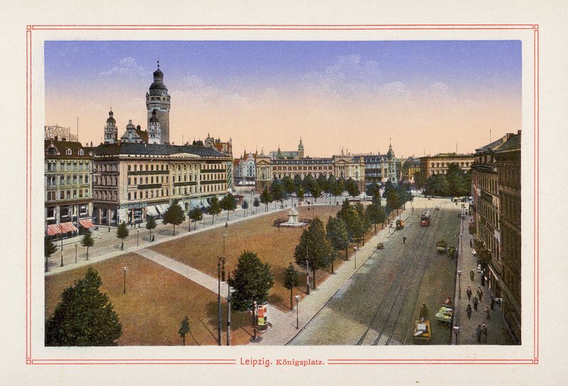 Lipsk, Konigsplatz (kolorowa litografia) autorstwa German School