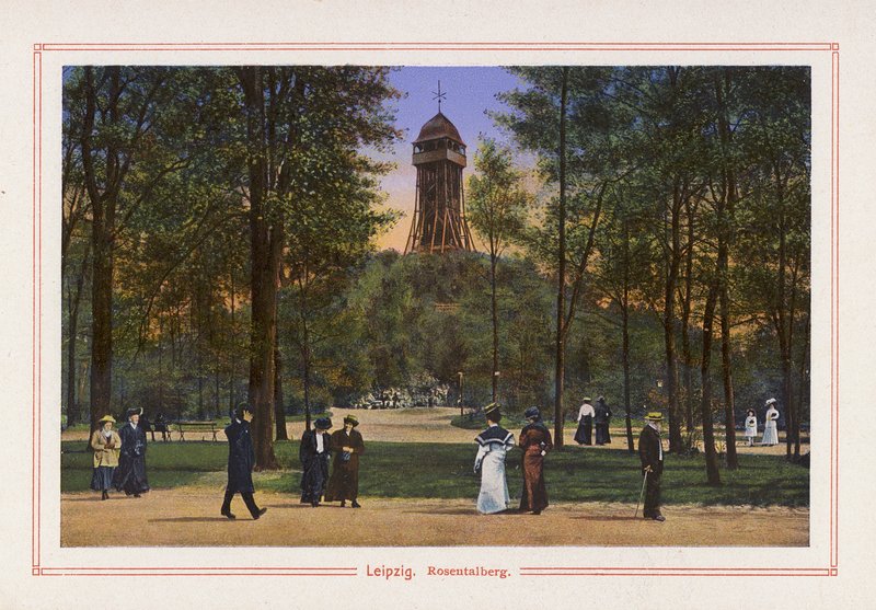 Lipsk, Rosentalberg (kolorowa litografia) autorstwa German School