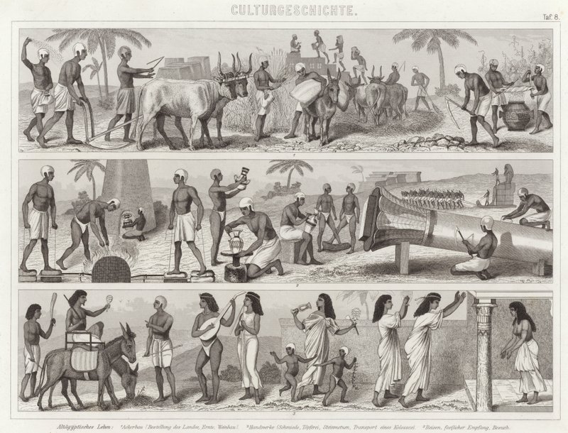 Życie w starożytnym Egipcie. Ilustracja do Atlasu Bilder (grawerowanie) autorstwa German School