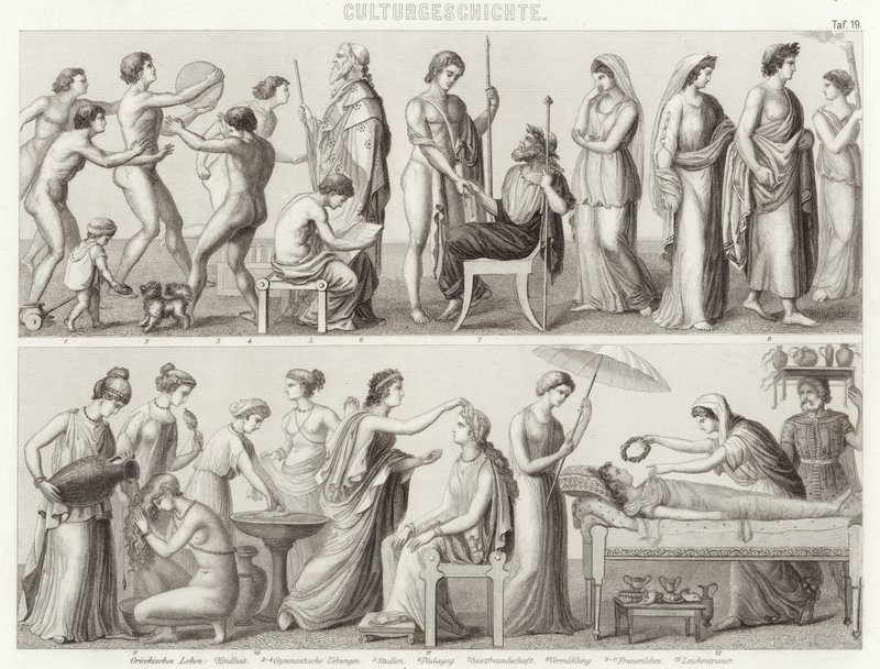 Życie w starożytnej Grecji. Ilustracja do Atlasu Bilder (grawerowanie) autorstwa German School