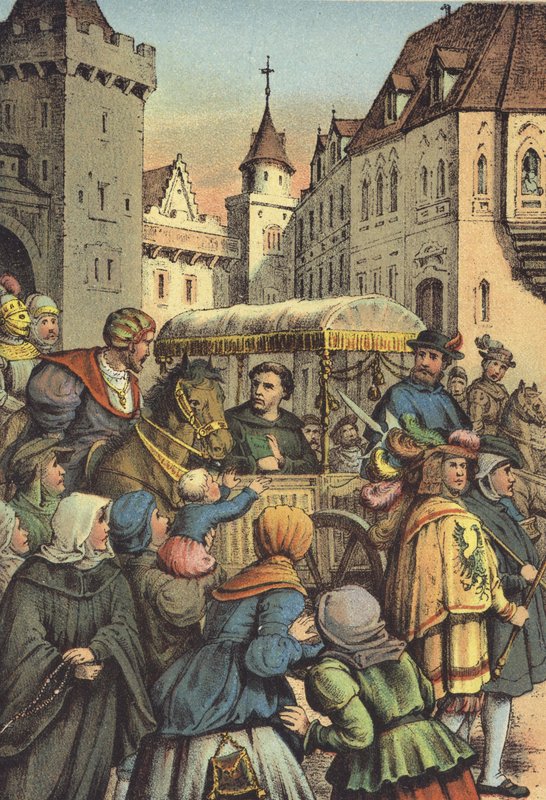 Wejście Lutra do Worms (chromolitho) autorstwa German School