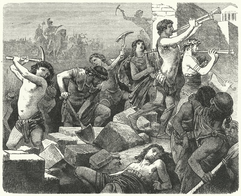 Lysander rozkazuje zburzyć mury Aten (rycina) autorstwa German School