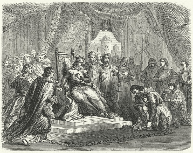 Malcolm IV ze Szkocji oddający hołd Henrykowi II Anglii w Chester autorstwa German School