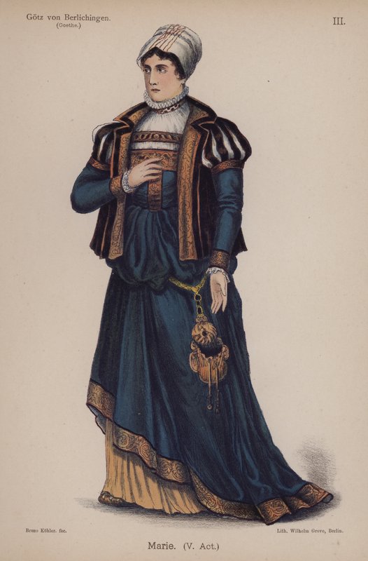 Marie, z Gotz von Berlichingen Goethego (kolor lito) autorstwa German School