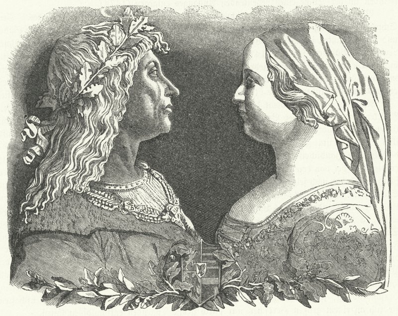 Maciej Korwin, król Węgier i jego królowa Beatrycze z Neapolu (rycina) autorstwa German School