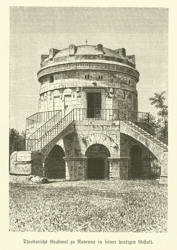 Mauzoleum Teoderyka Wielkiego, króla Ostrogotów, Rawenna, Włochy (rycina) autorstwa German School