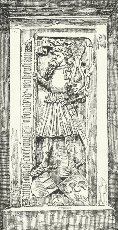 Kamień pamiątkowy niemieckiego poety i dyplomaty Oswalda von Wolkensteina w katedrze w Brixen (rycina) autorstwa German School