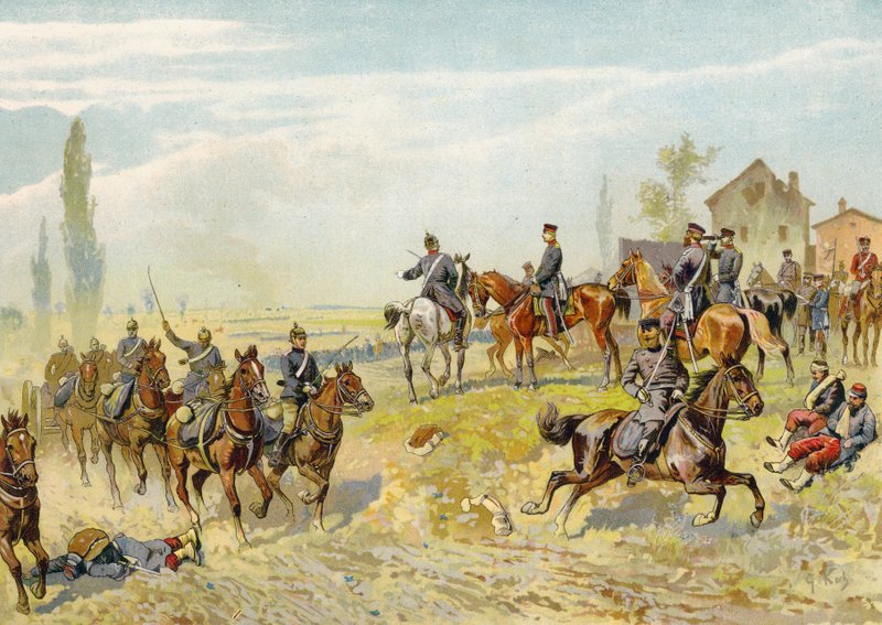 Moltke w oczekiwaniu na przybycie niemieckiego 2. Korpusu pod Gravelotte, wojna francusko-pruska, 18 sierpnia 1870 autorstwa German School