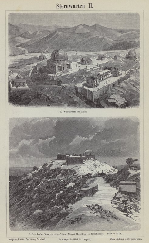 Nice Observatory, Francja i Lick Observatory, Mount Hamilton, Kalifornia, USA (rycina) autorstwa German School