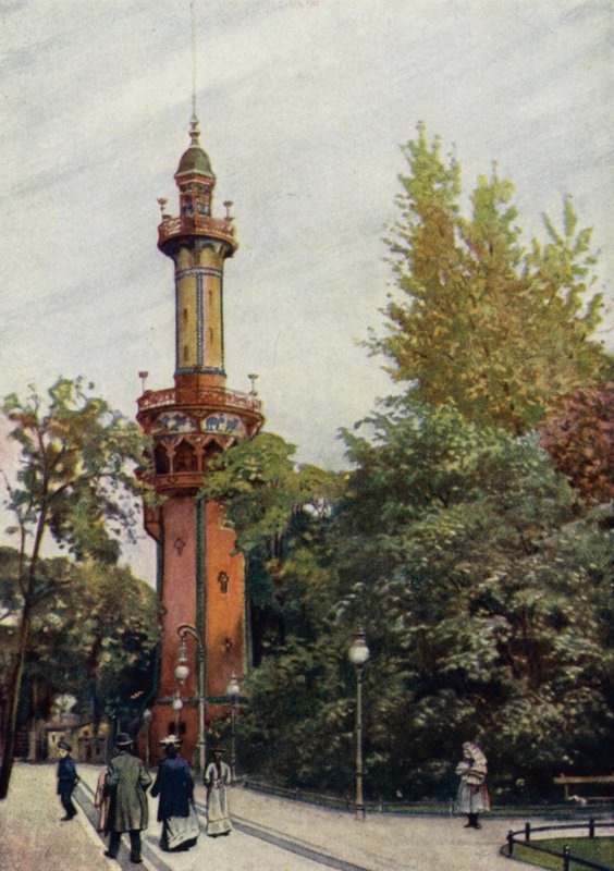 Wieża widokowa, Ogród Zoologiczny w Berlinie, Niemcy (litografia kolorowa) autorstwa German School