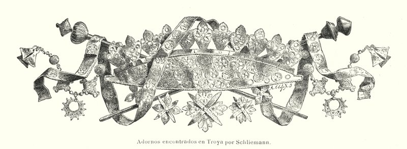 Ornament znaleziony przez niemieckiego archeologa Heinricha Schliemanna podczas wykopalisk na terenie starożytnej Troi (litos) autorstwa German School
