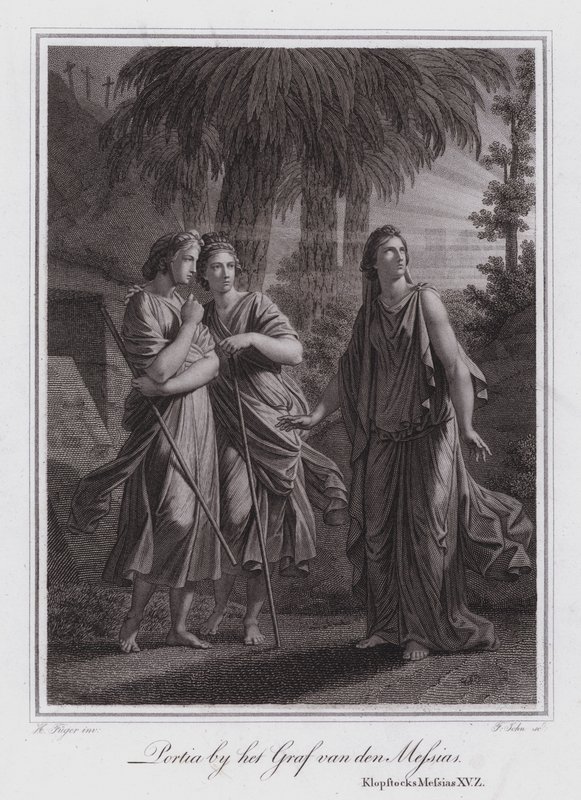 Portia przy grobie Chrystusa (rycina) autorstwa German School
