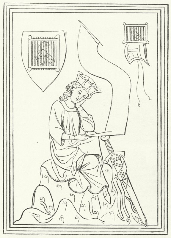Portret średnio-wysoko-niemieckiego poety lirycznego Walthera von der Vogelweide z Codex Manesse (rycina) autorstwa German School